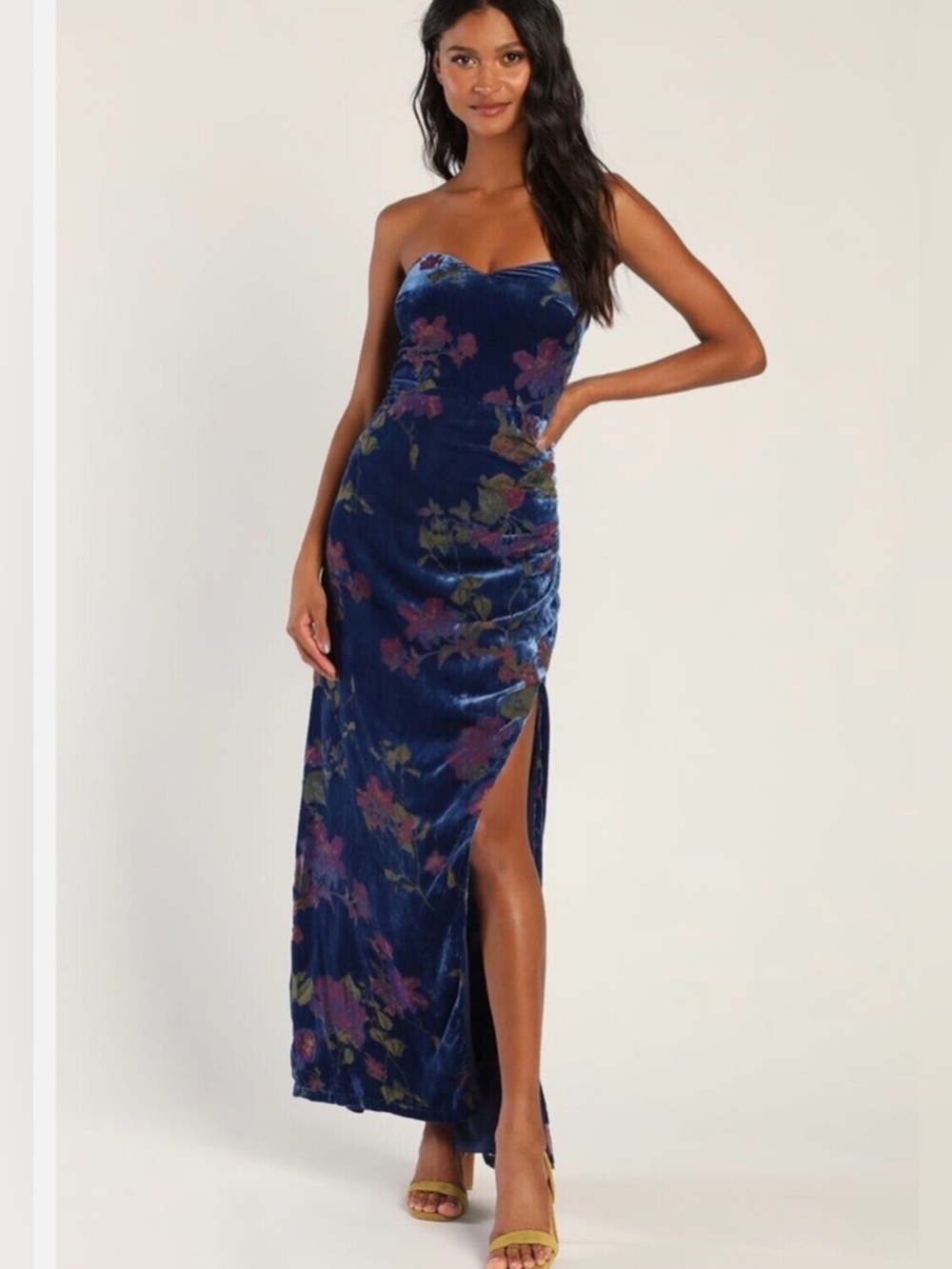 Lulu's Exquisite Blue Floral Burnout Velvet Strapless Maxi Dress M NWT NightOut